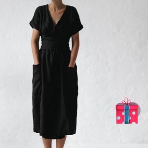 Linen/cotton blend wrap dress